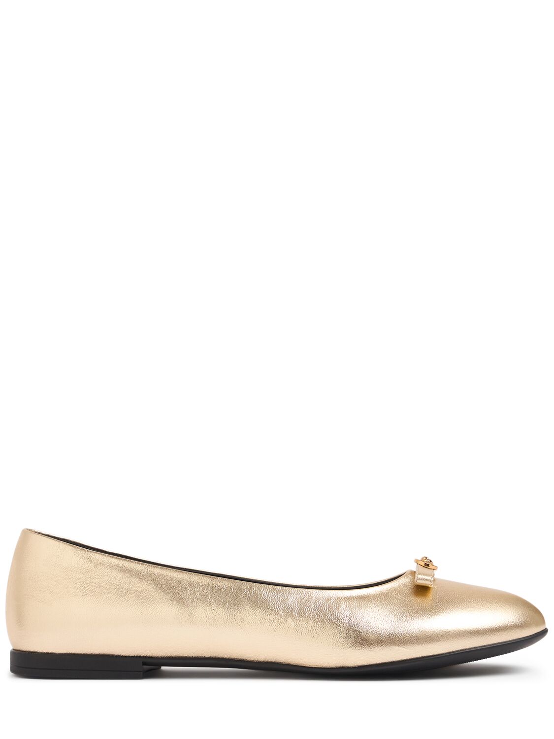 Versace Metallic Leather Ballerinas W/bow In Gold