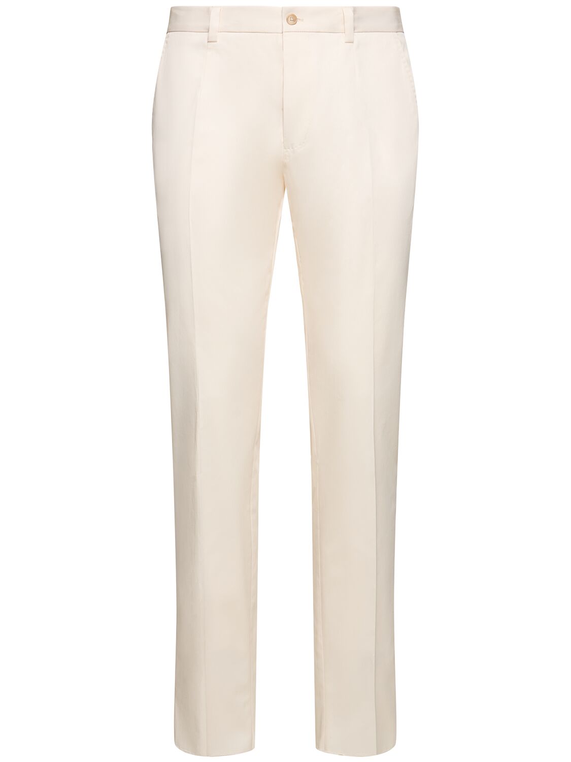 Dolce & Gabbana Stretch Gabardine Flat Front Pants In Crema