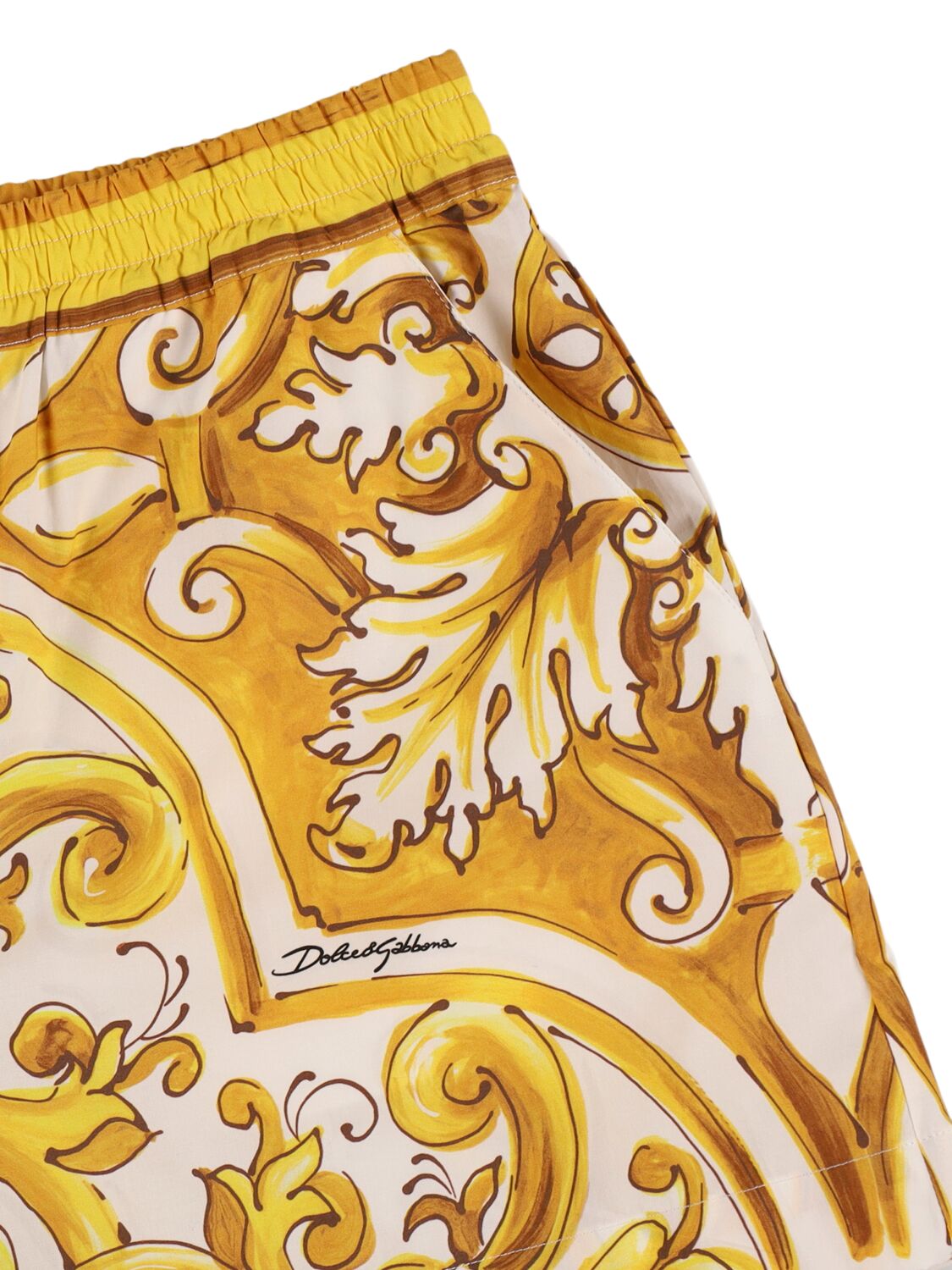 Dolce & Gabbana Maiolica Print Cotton Shorts In Yellow