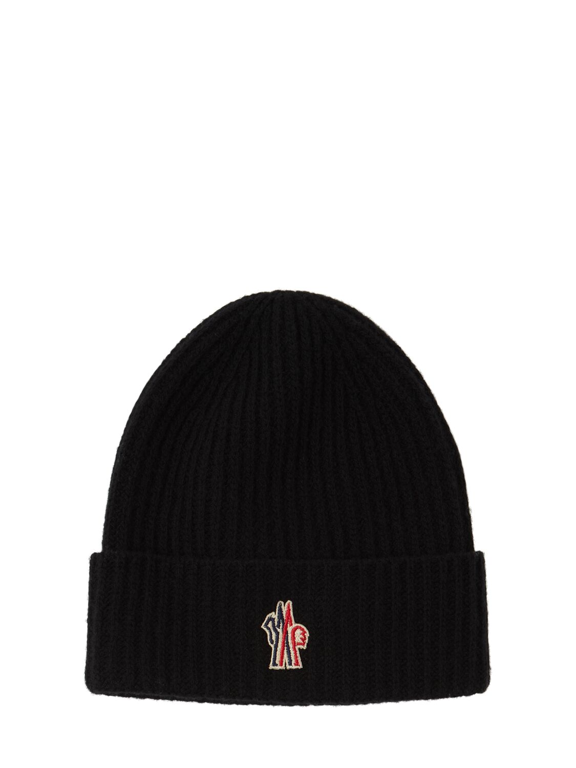 Moncler Logo Virgin Wool Beanie In Black