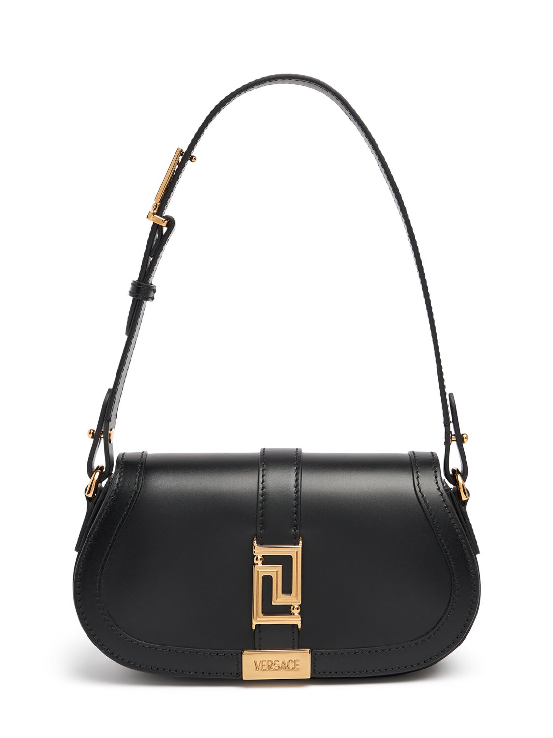 Versace Mini Greca Goddess Leather Shoulder Bag In Black-ver