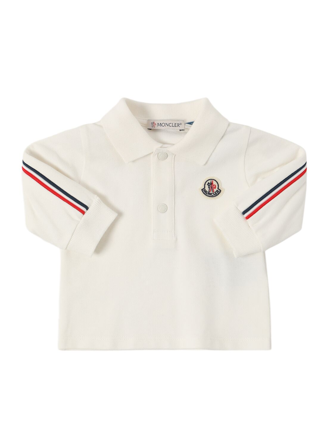 Moncler Logo Cotton Piquet Polo Shirt In Silk White