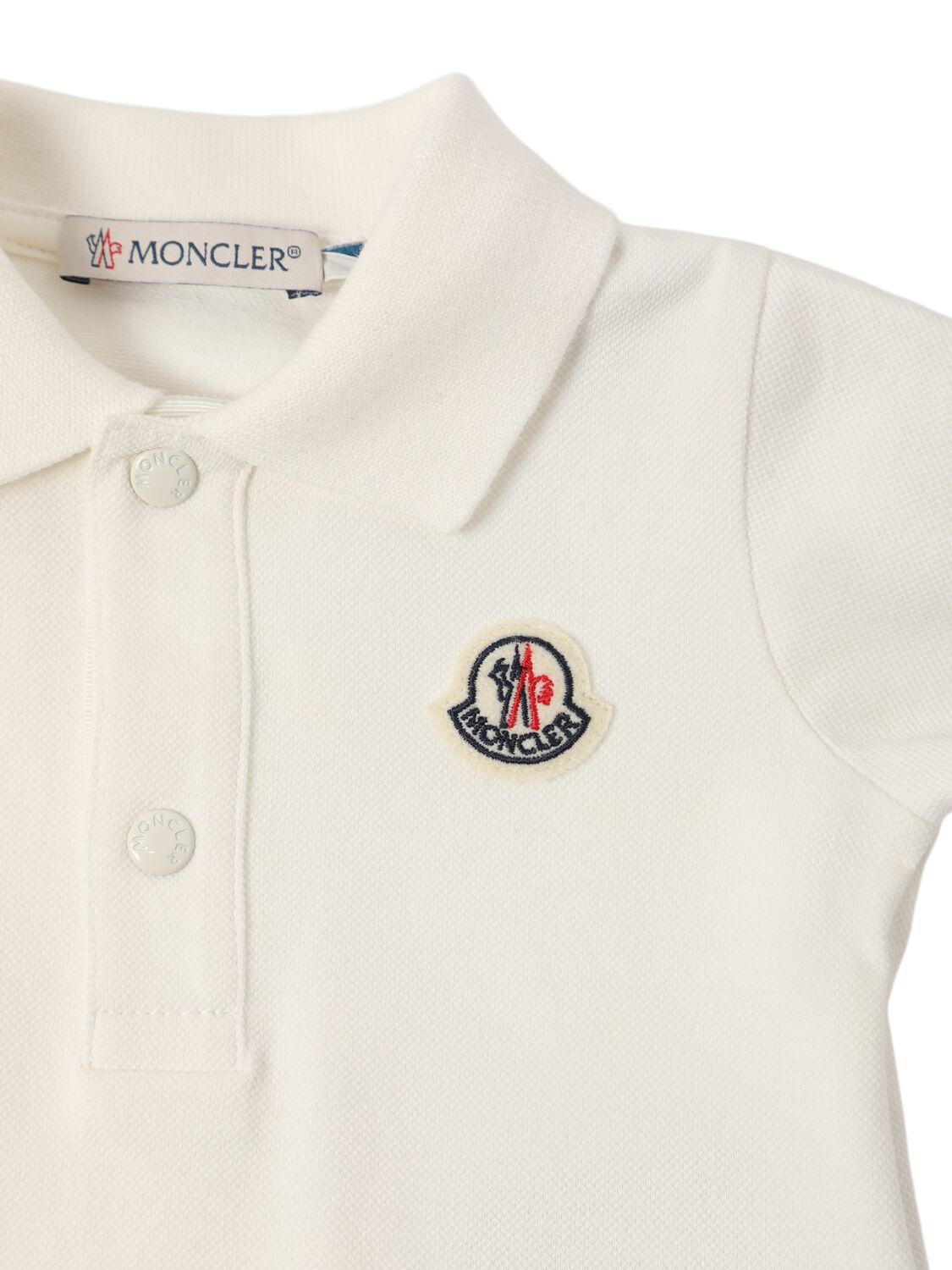 Shop Moncler Logo Cotton Piquet Polo Shirt In Silk White