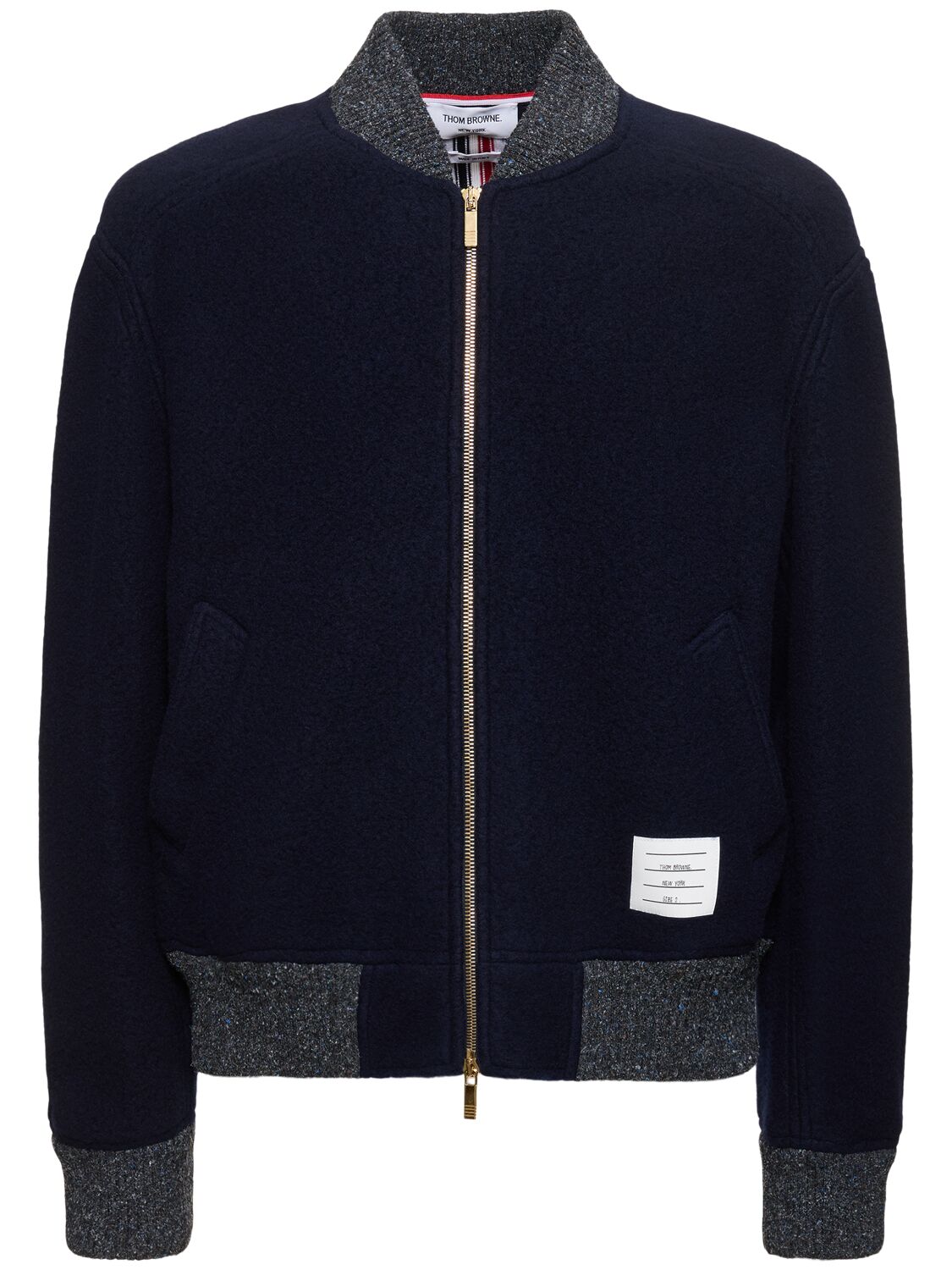 Shop Thom Browne Striped Wool Bomber Jacket In Navy