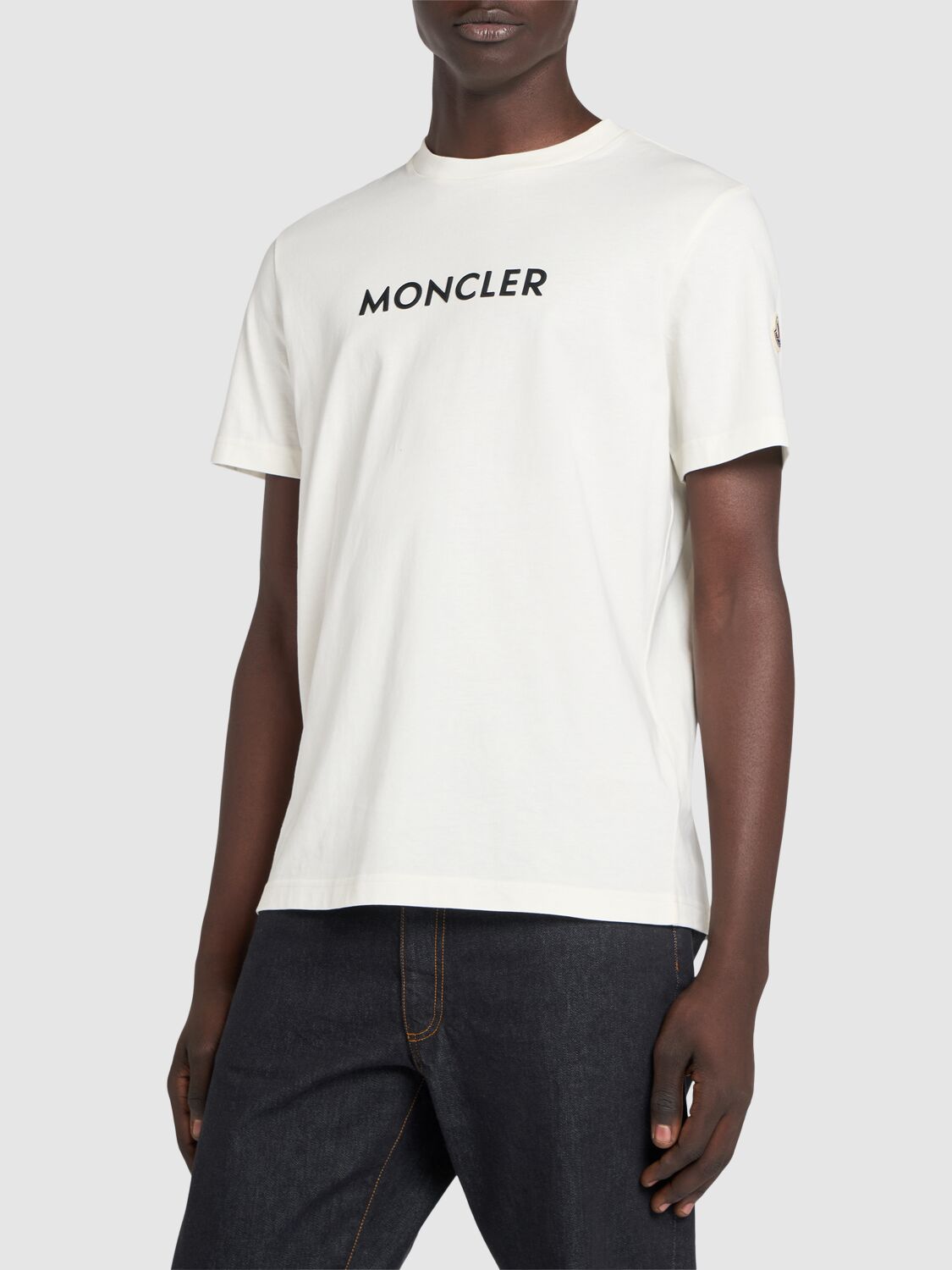 Shop Moncler Logo Cotton Jersey T-shirt In White