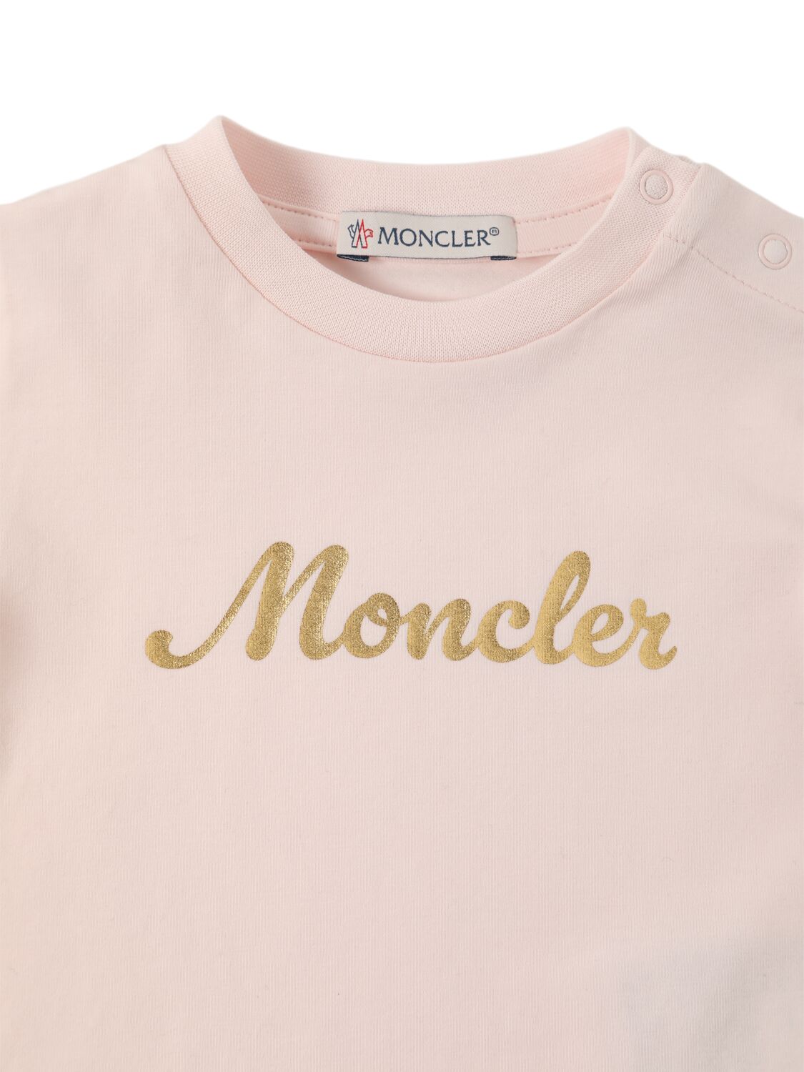 Shop Moncler Printed Logo Stretch Cotton T-shirt In Pink