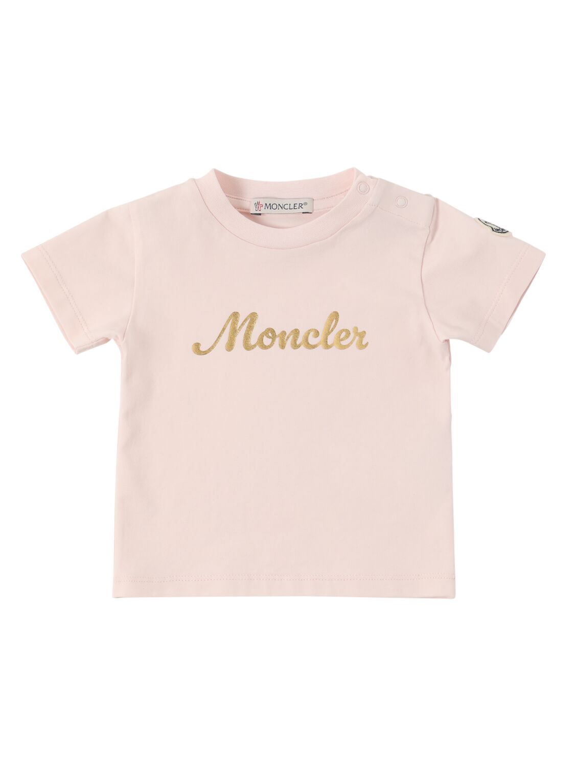 Moncler Printed Logo Stretch Cotton T-shirt In Pink