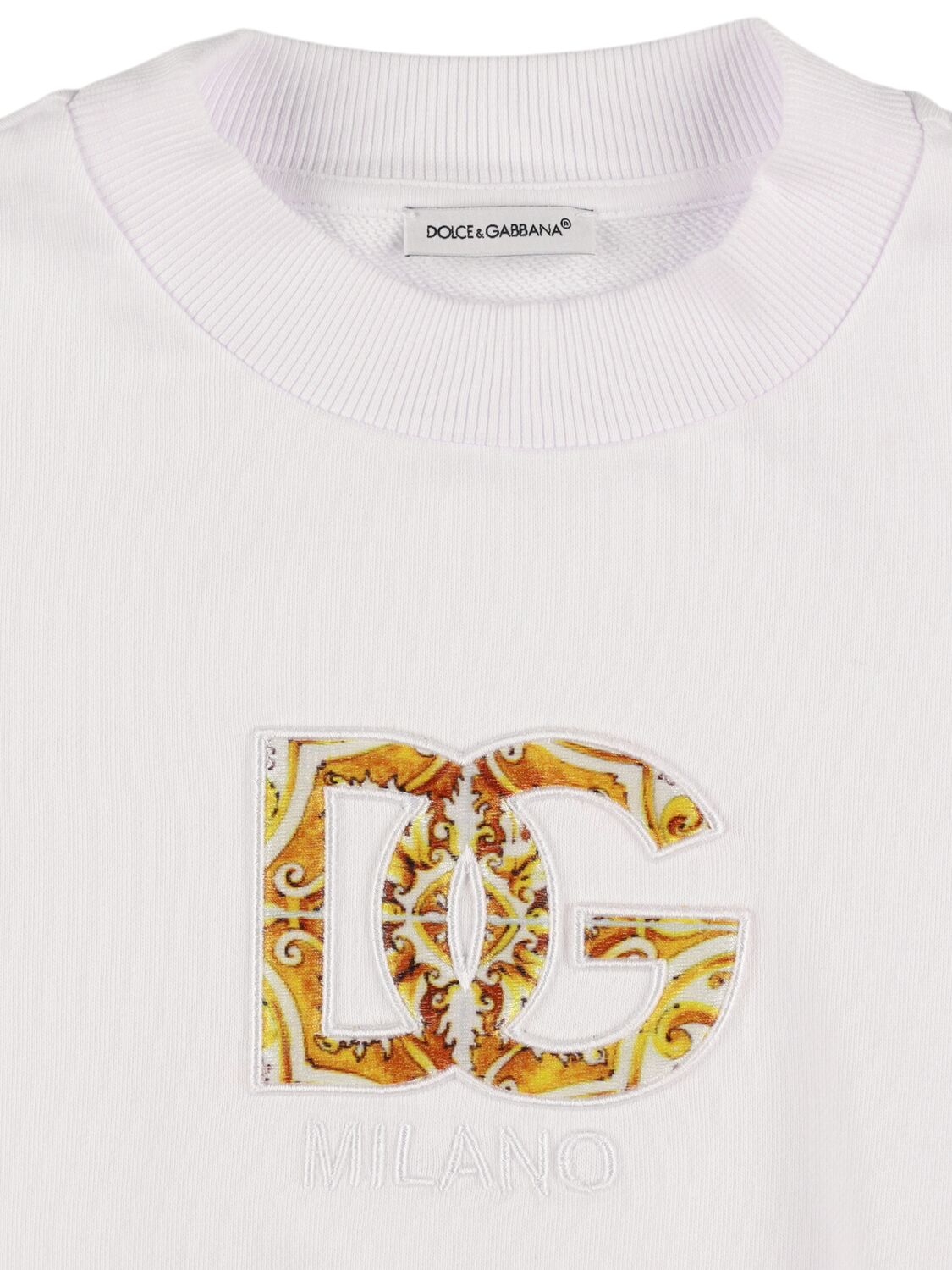 Shop Dolce & Gabbana Printed Logo Cotton Crewneck Sweatshirt In White