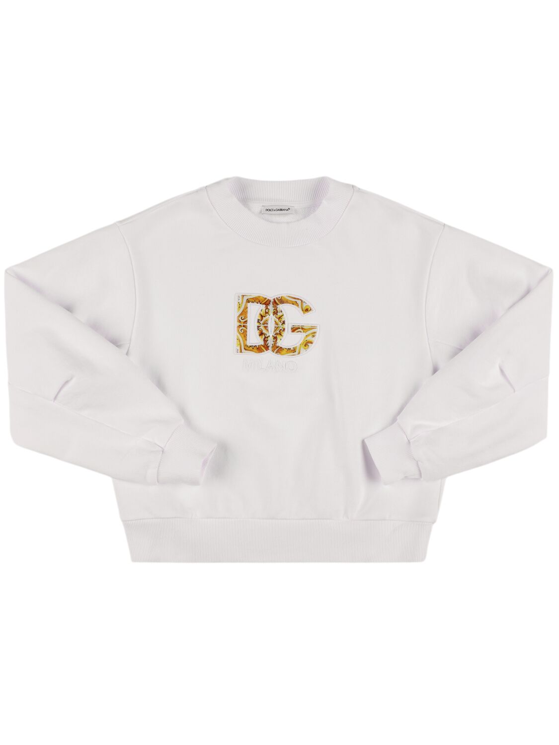 Dolce & Gabbana Printed Logo Cotton Crewneck Sweatshirt In White