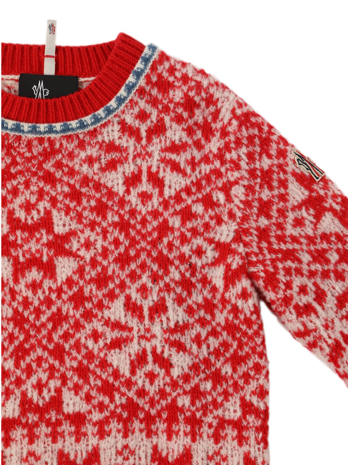 Shop Moncler Bouclé Wool Blend Après Ski Sweater In Red/white