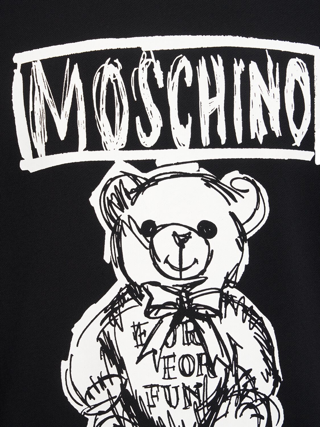 Shop Moschino Teddy Print Cotton Crewneck Sweatshirt In Black,white