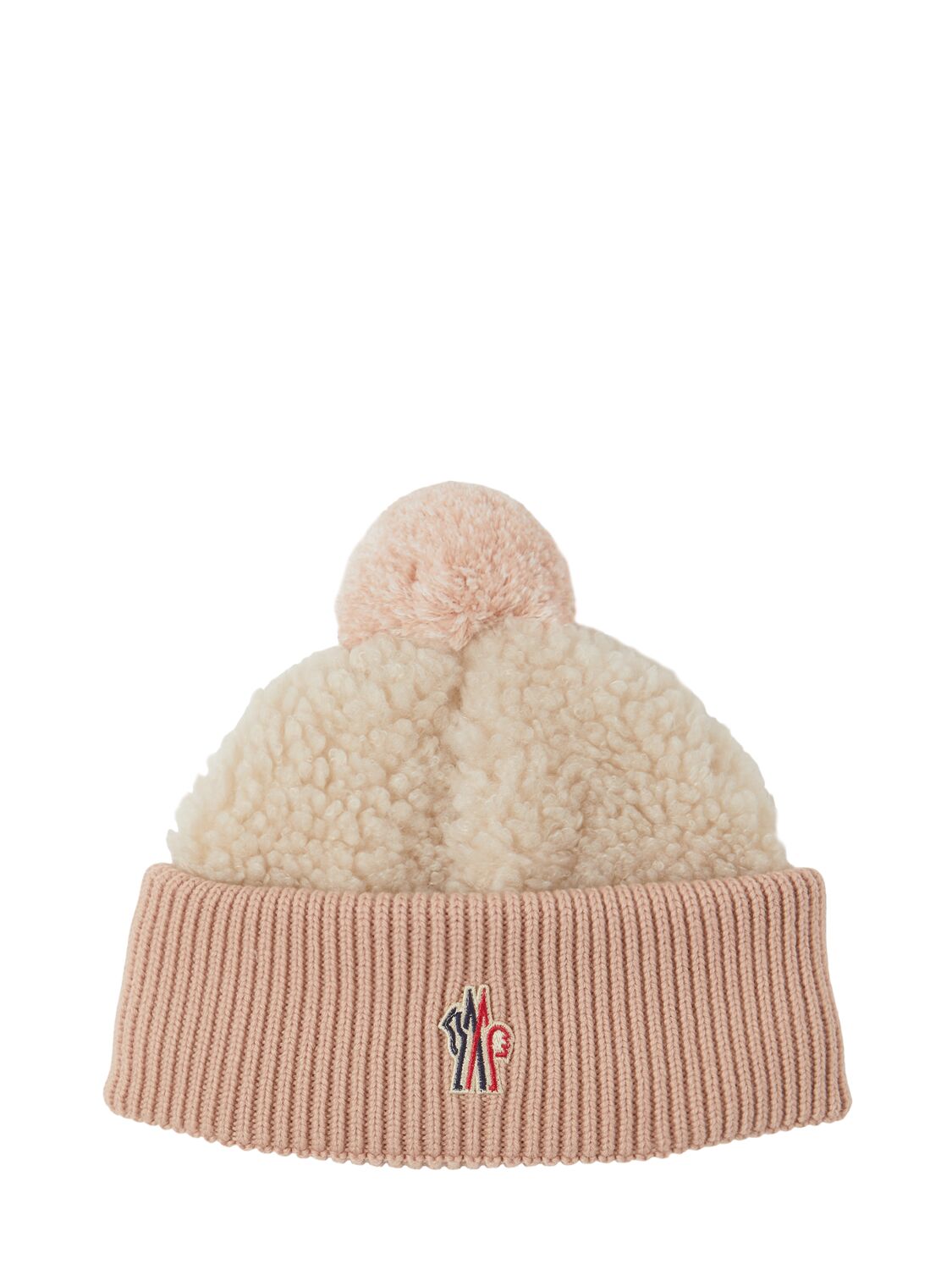 Moncler Logo Tech Teddy Bear Beanie Hat In Pink