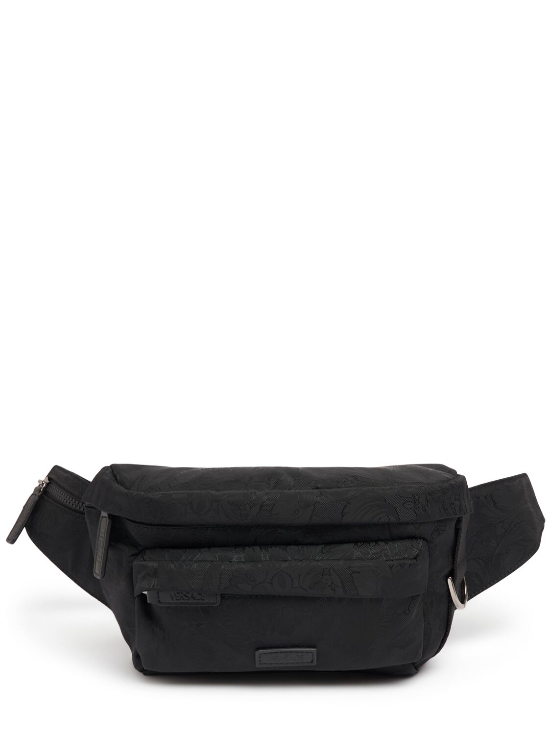 Shop Versace Barocco Nylon Belt Bag In Black