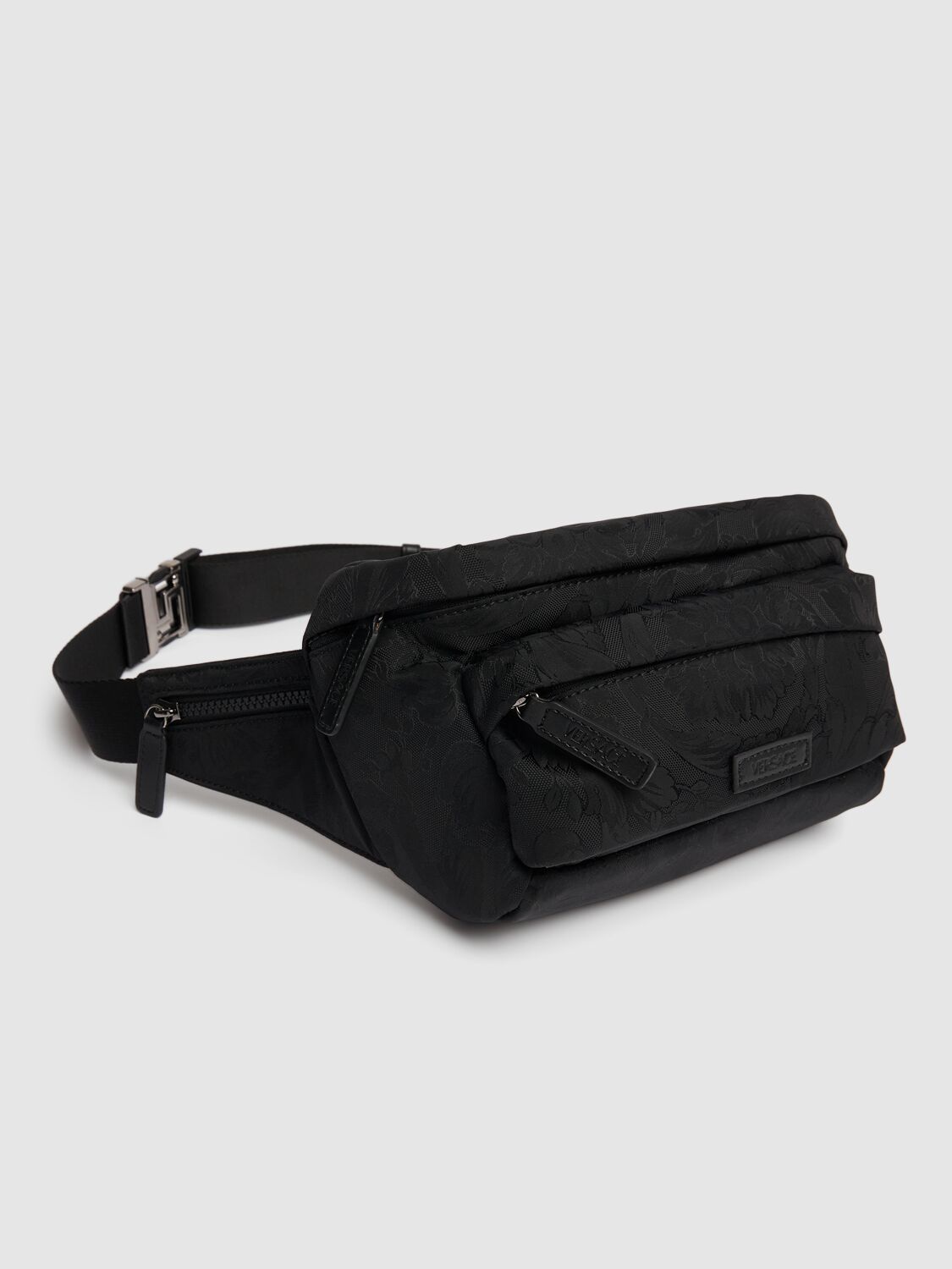 Shop Versace Barocco Nylon Belt Bag In Black