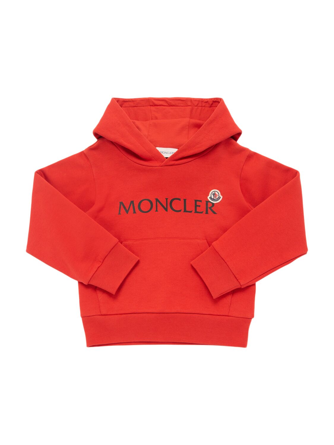 Moncler Logo Cotton Hoodie In Red Coral