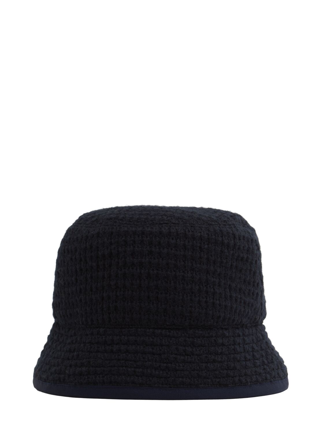 Shop Moncler Logo Bonded Virgin Wool Blend Bucket Hat In Blue