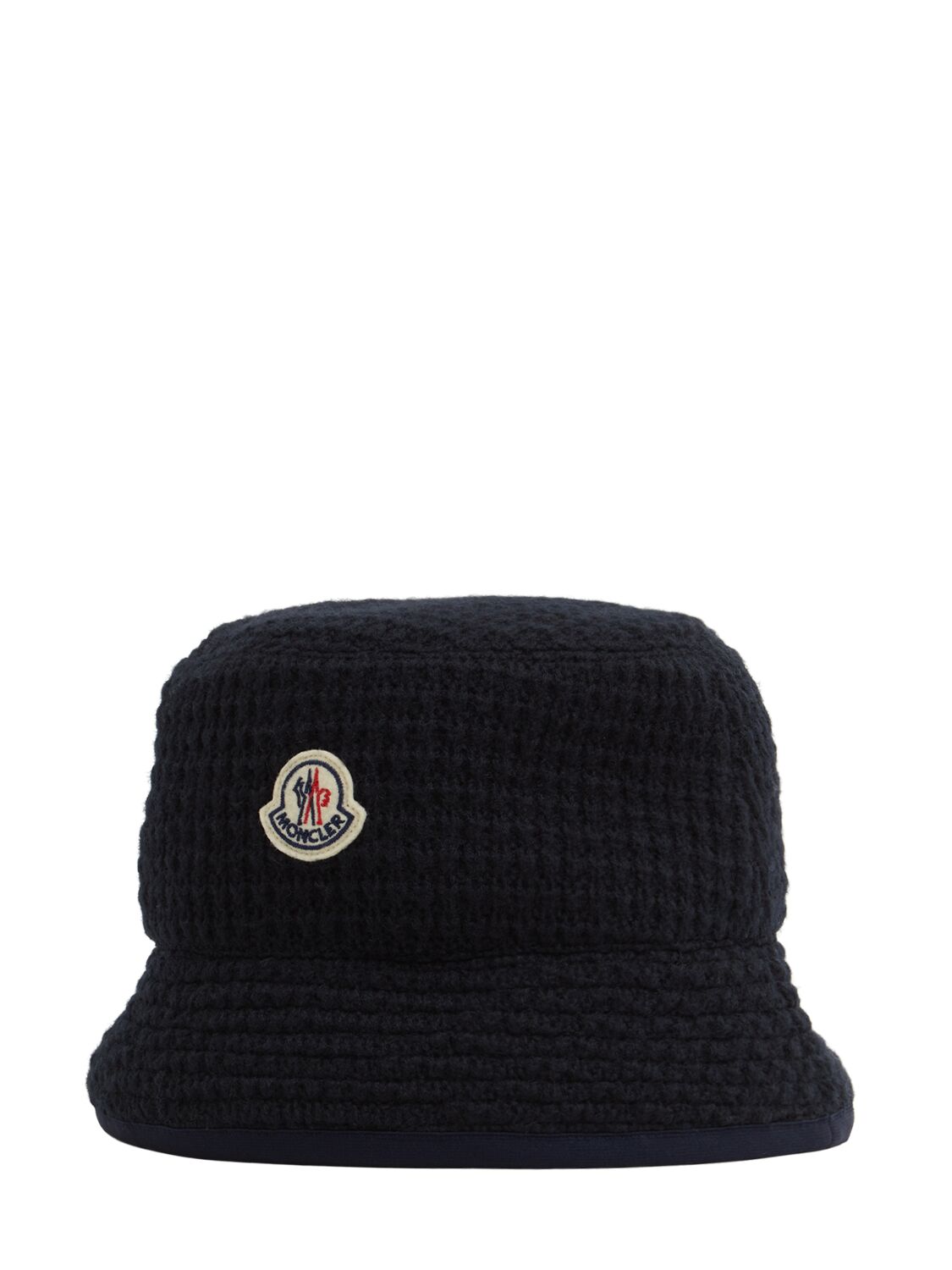 Shop Moncler Logo Bonded Virgin Wool Blend Bucket Hat In Blue