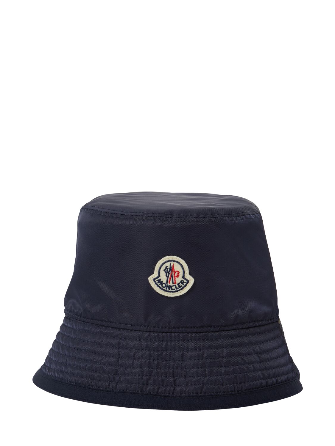 Shop Moncler Logo Bonded Virgin Wool Blend Bucket Hat In Blue