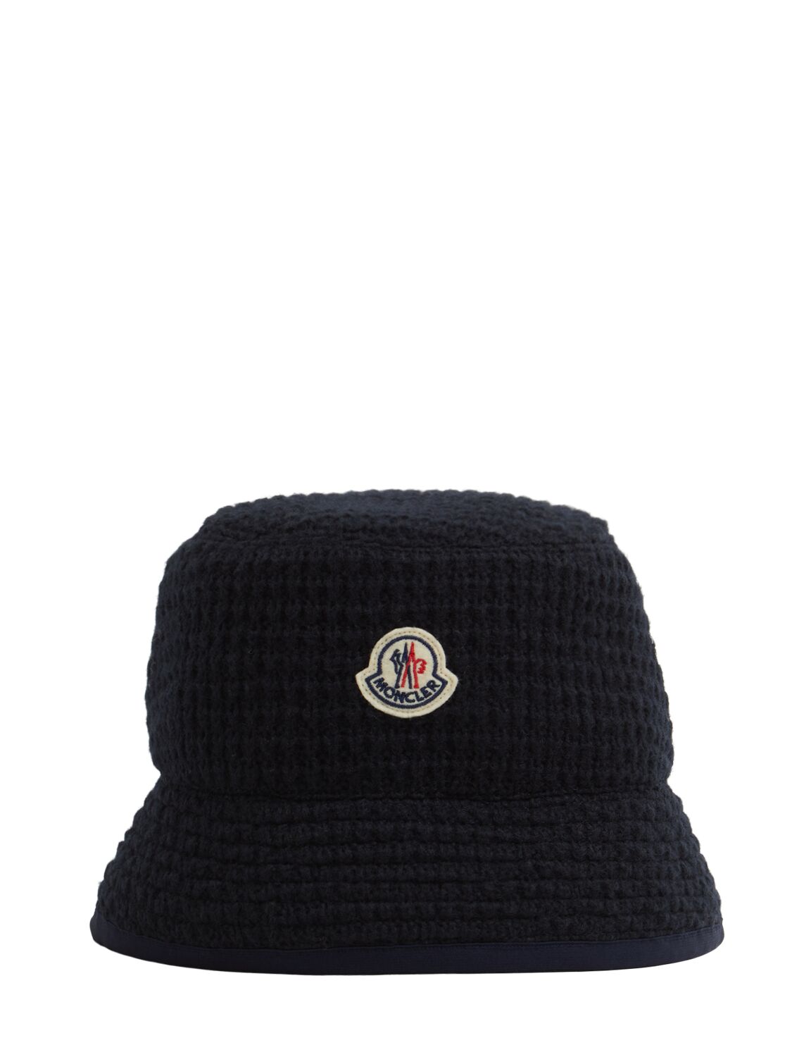 Shop Moncler Logo Bonded Virgin Wool Blend Bucket Hat In Blue