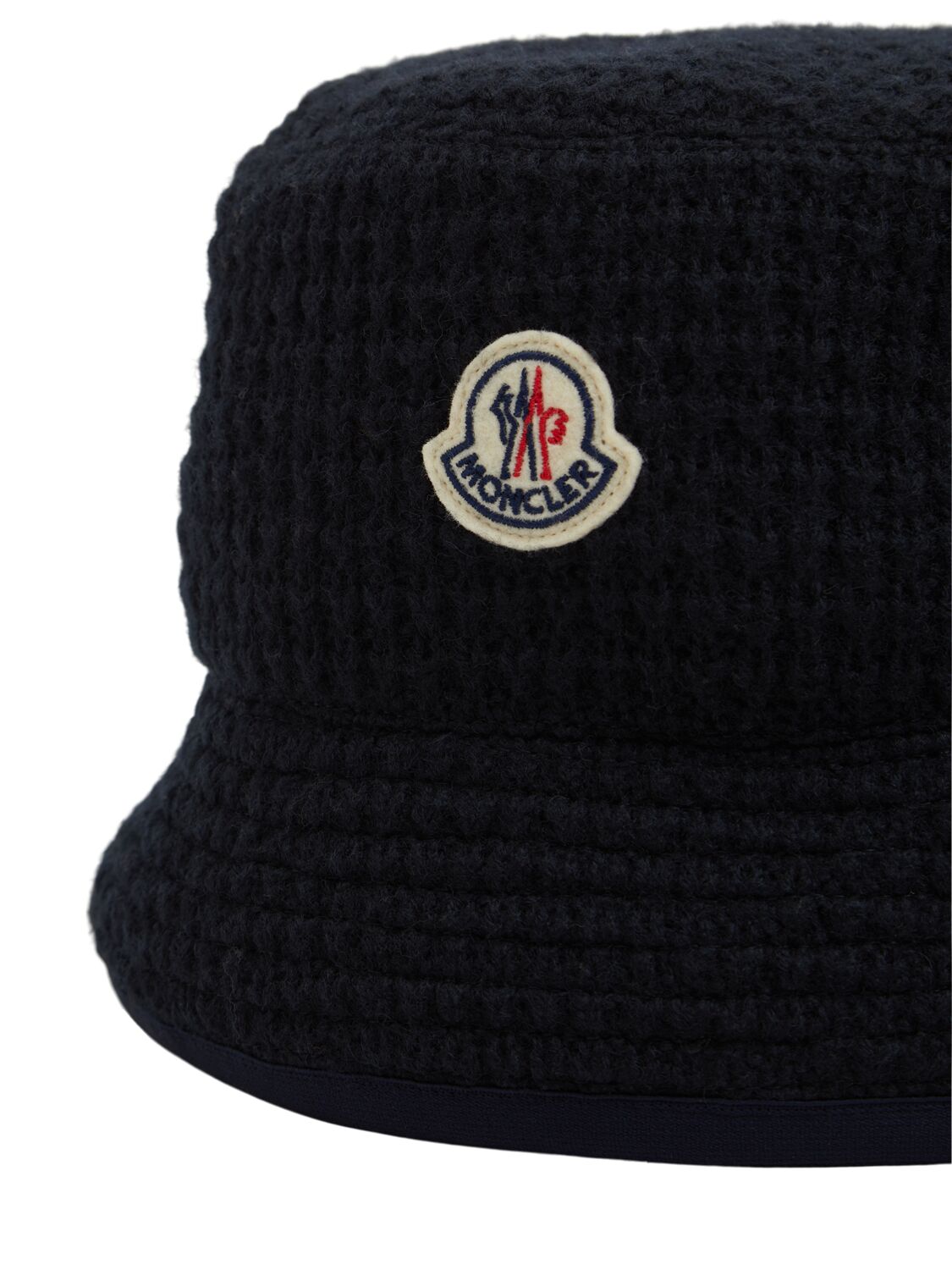 Shop Moncler Logo Bonded Virgin Wool Blend Bucket Hat In Blue