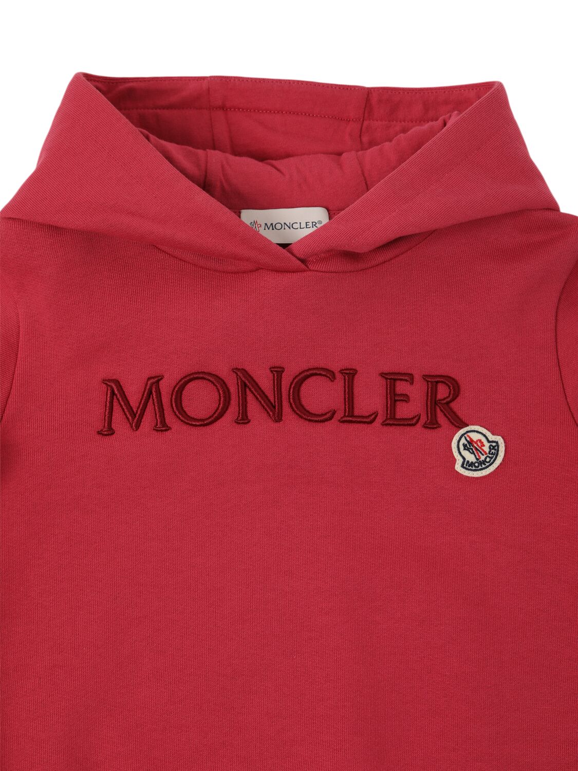 Shop Moncler Embroidered Logo Cotton Hoodie In 粉色