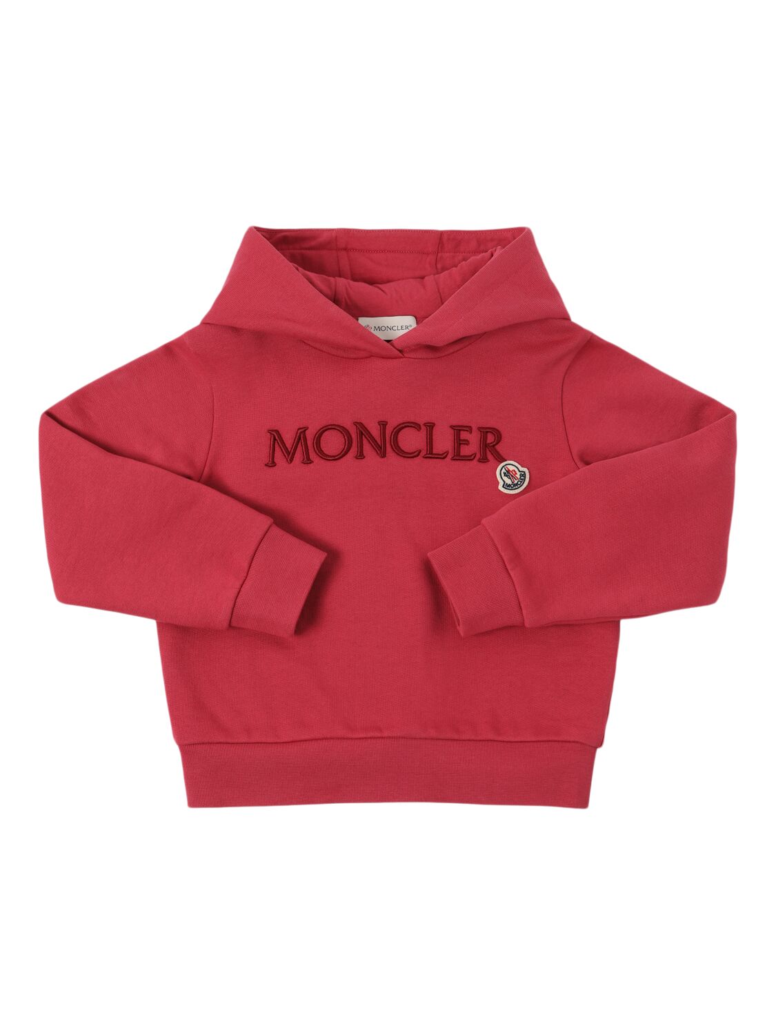 Moncler Embroidered Logo Cotton Hoodie In Red