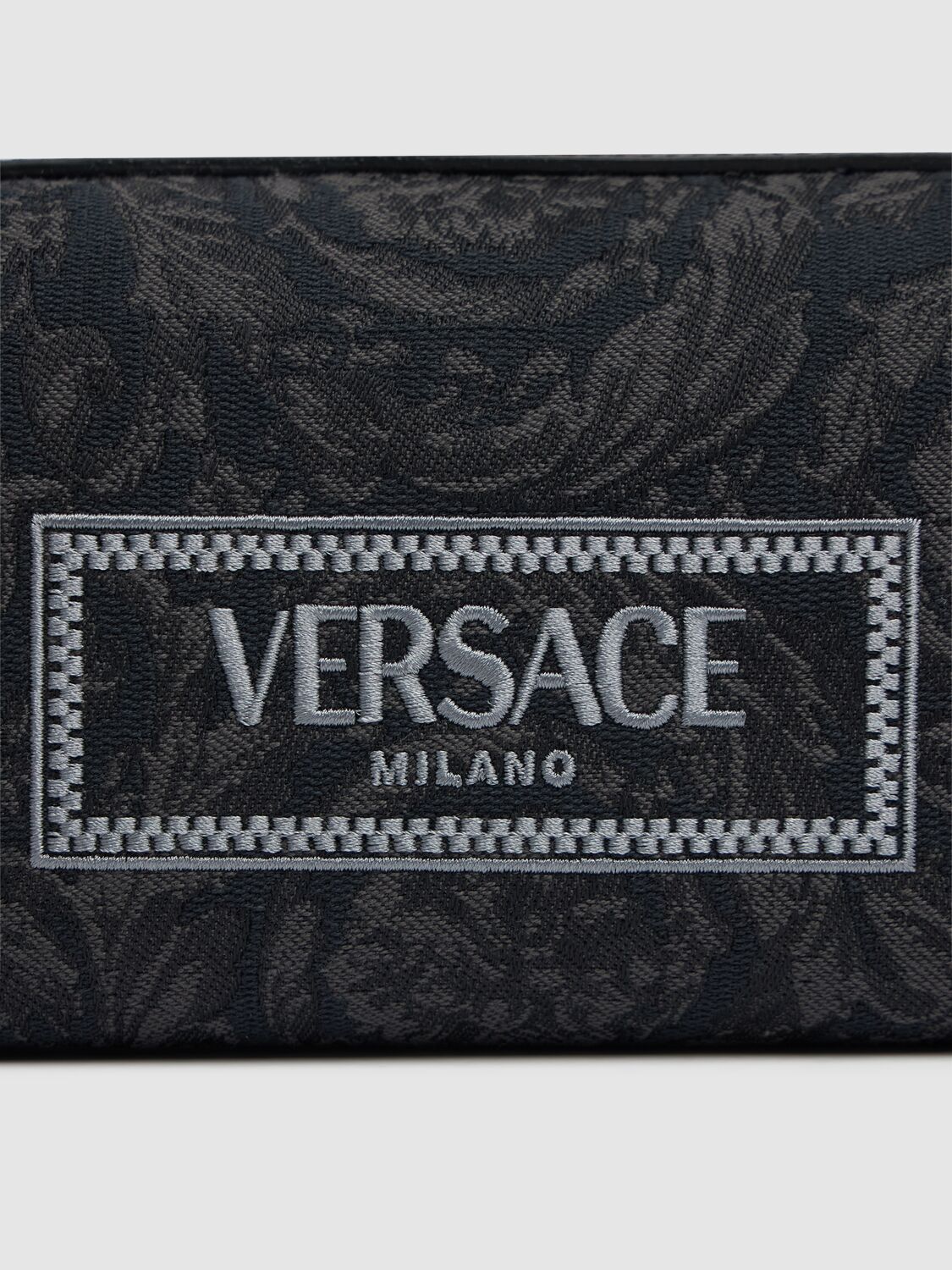 Shop Versace Barocco Embroidery Jacquard Beauty Pouch In Black