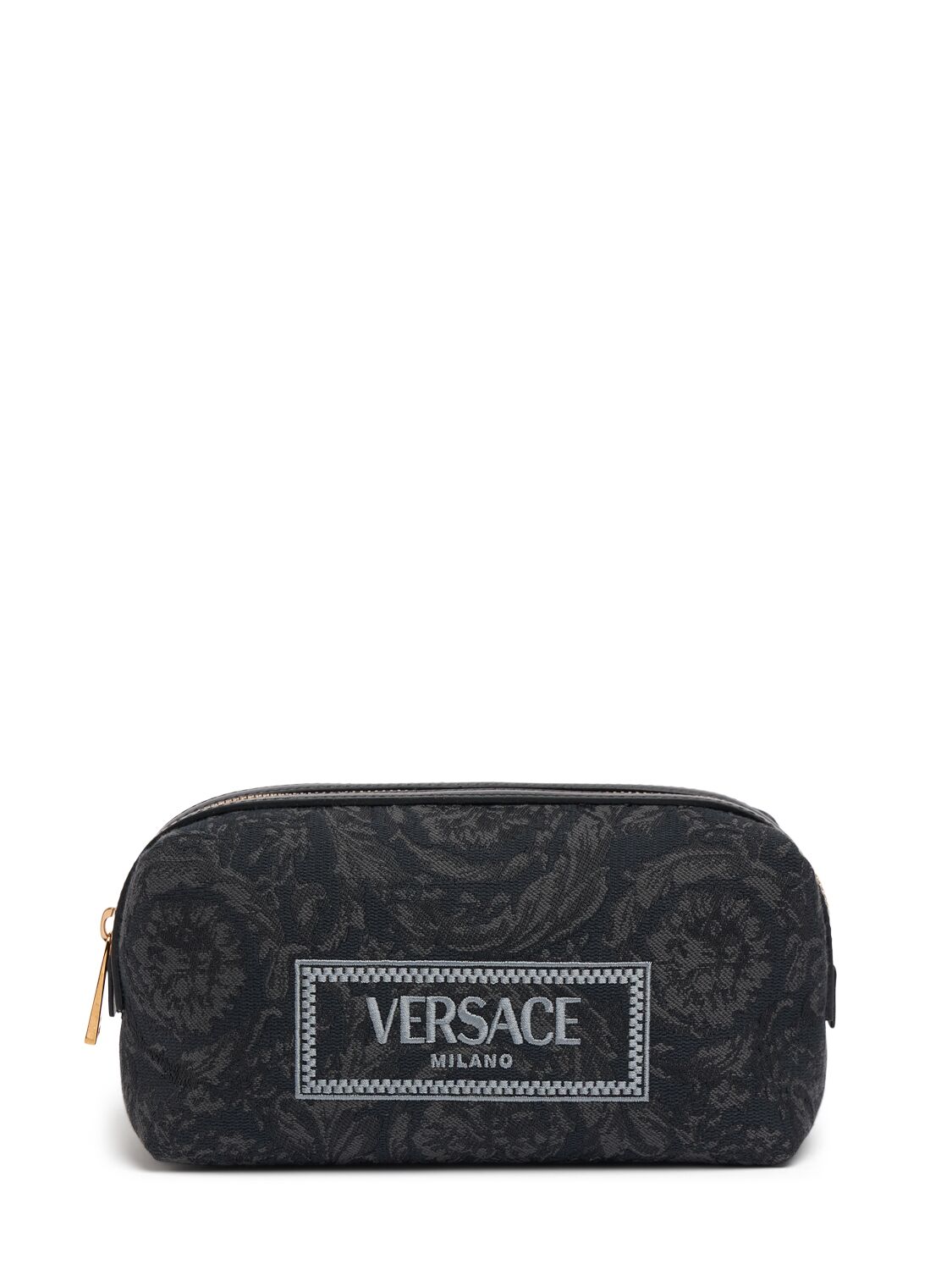 Versace Barocco Embroidery Jacquard Beauty Pouch In Black