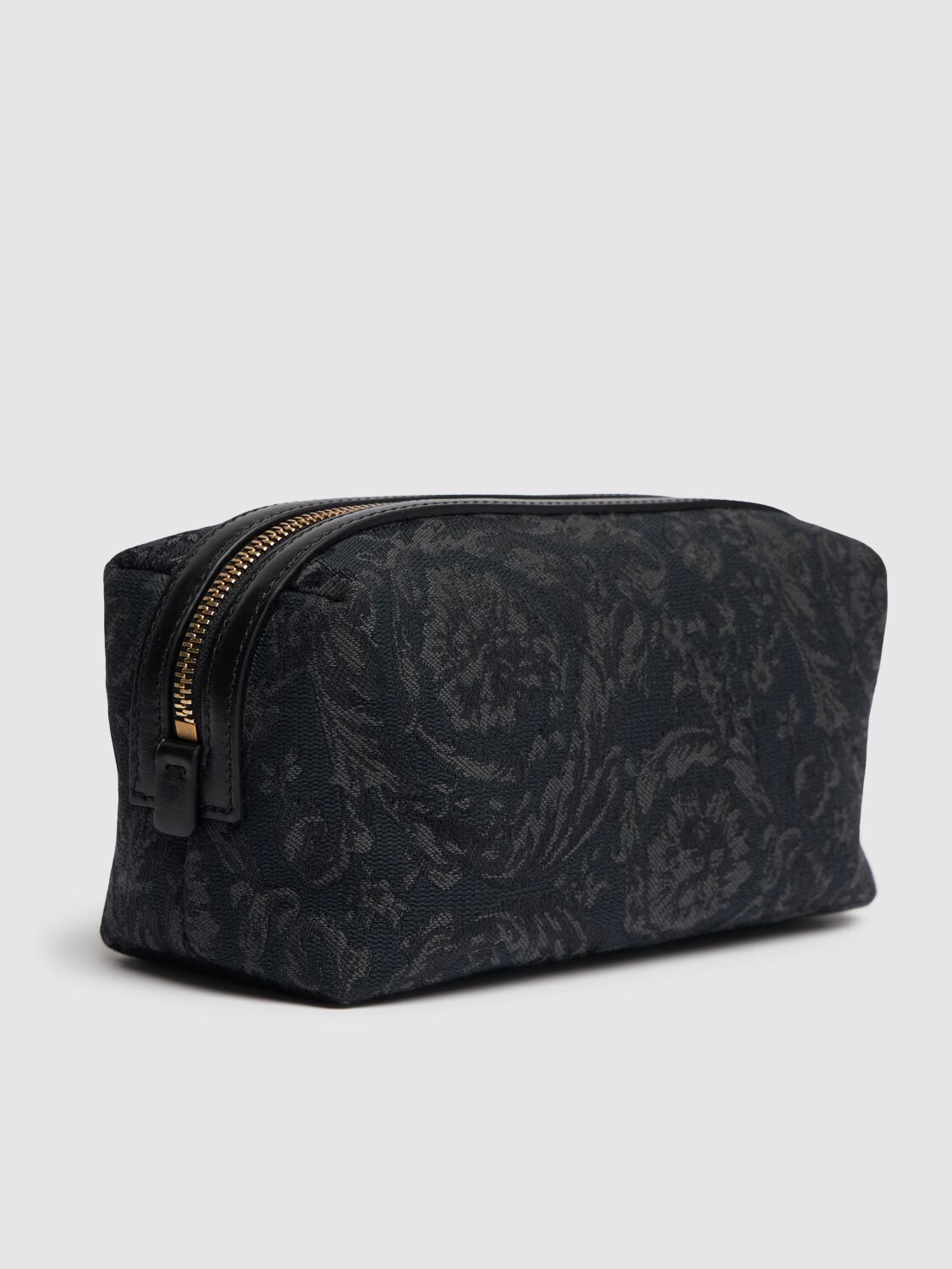 Shop Versace Barocco Embroidery Jacquard Beauty Pouch In Black