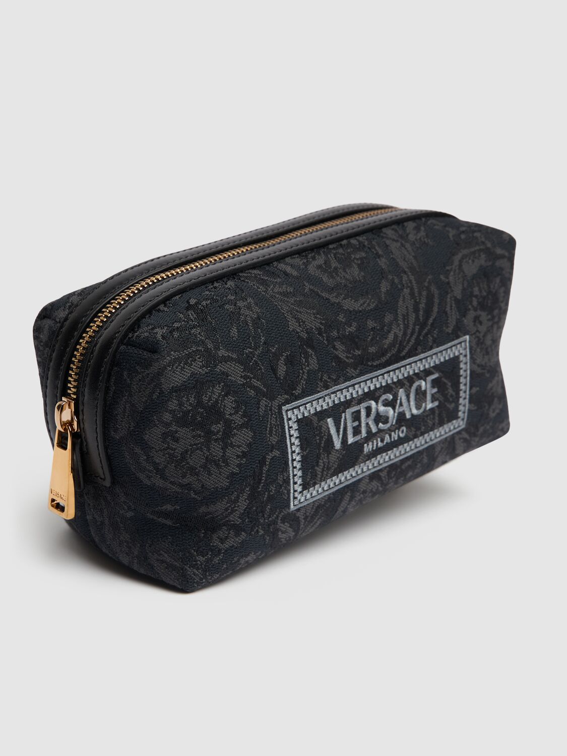 Shop Versace Barocco Embroidery Jacquard Beauty Pouch In Black