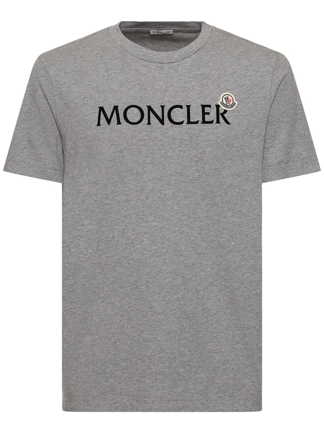 Moncler Flocked Logo Cotton T-shirt In Light Grey