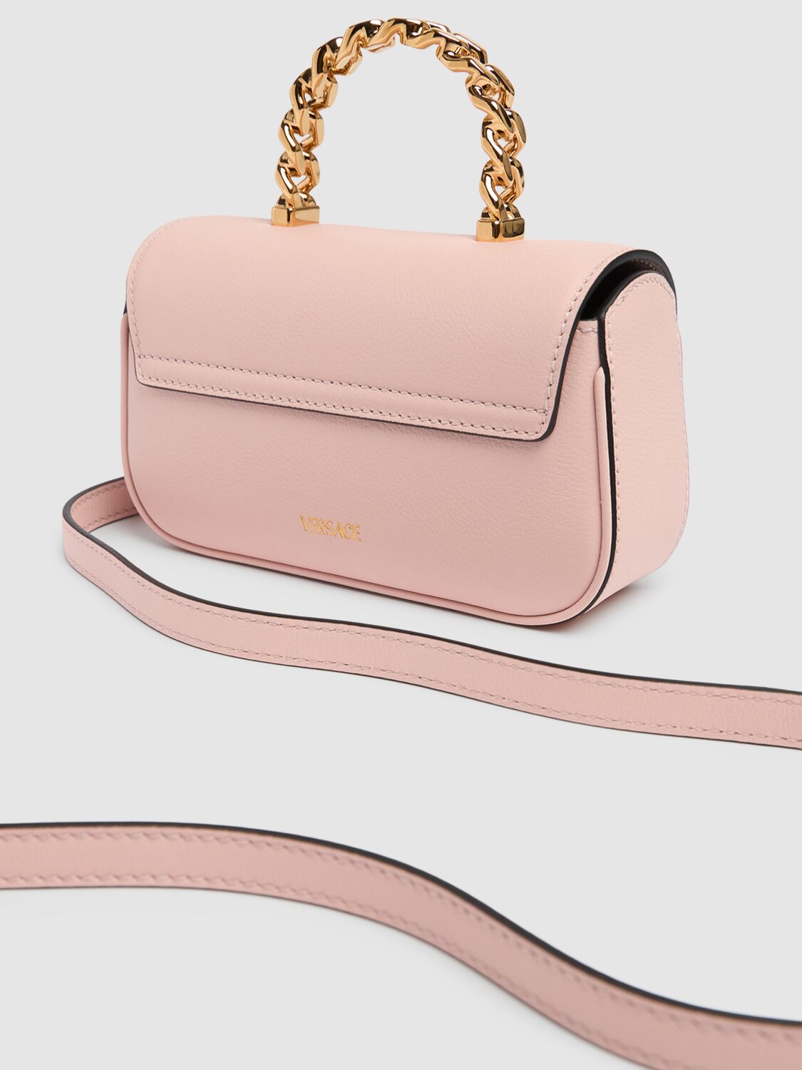 Shop Versace Mini La Medusa Leather Top Handle Bag In Dusty Rose