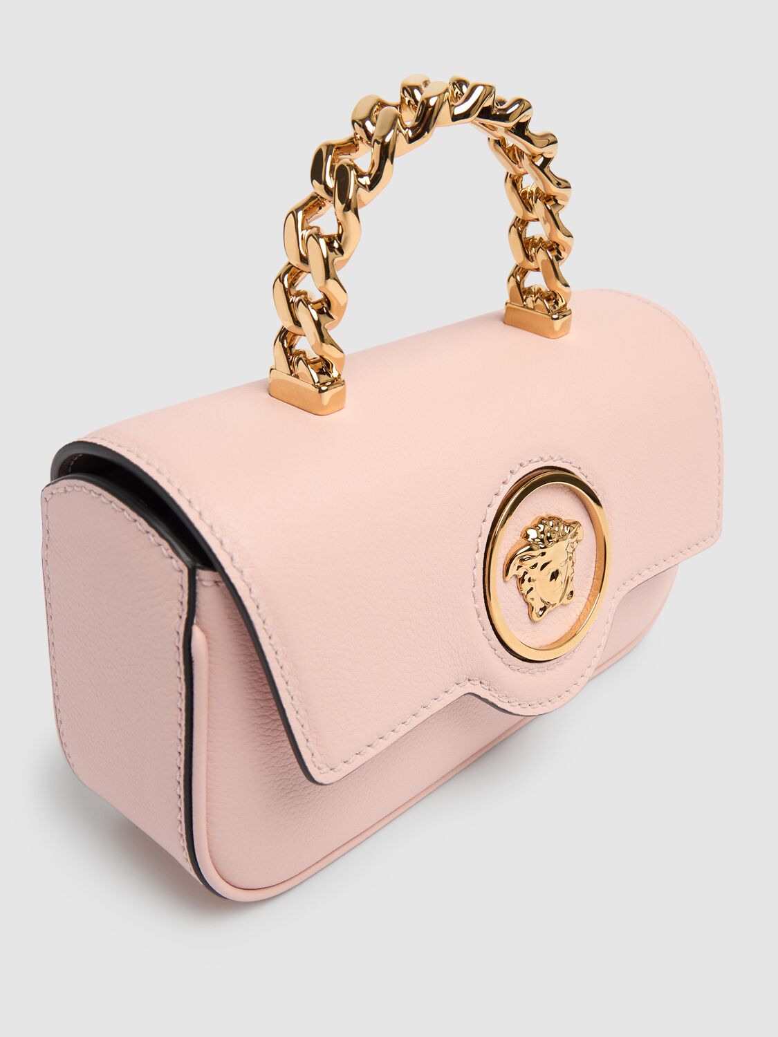 Shop Versace Mini La Medusa Leather Top Handle Bag In Dusty Rose