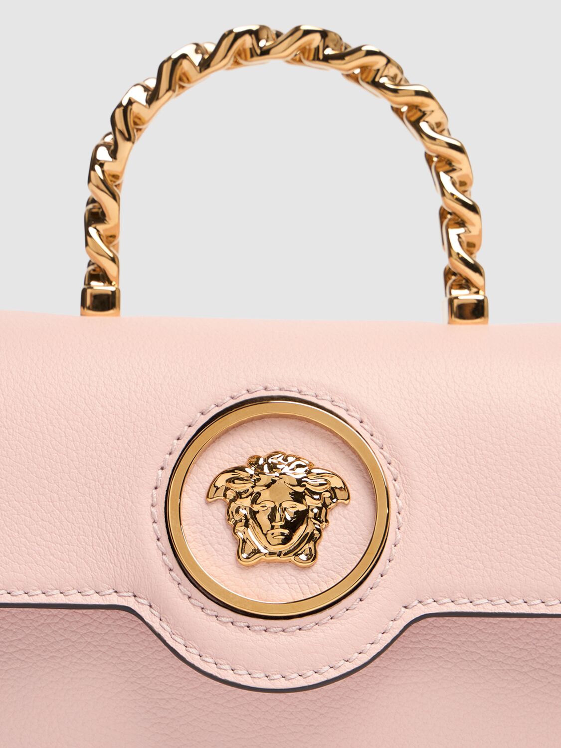 Shop Versace Mini La Medusa Leather Top Handle Bag In Dusty Rose