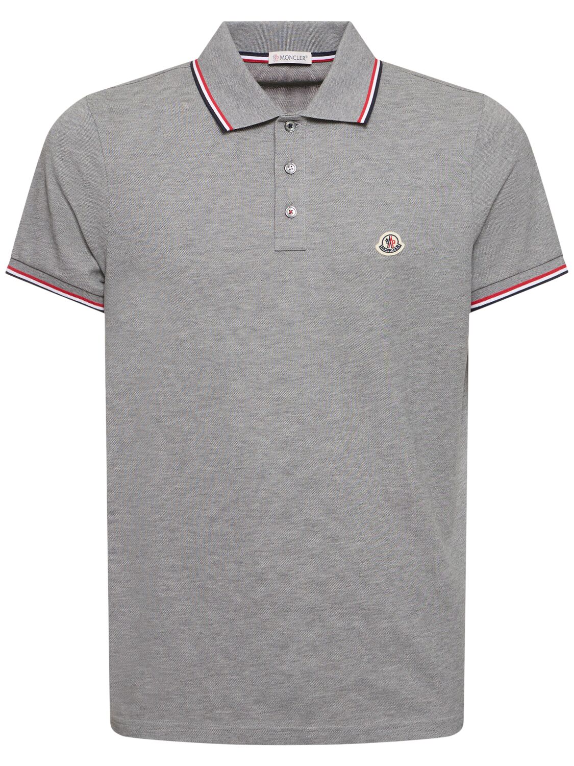 Moncler Logo Patch Cotton Polo Shirt In Light Grey