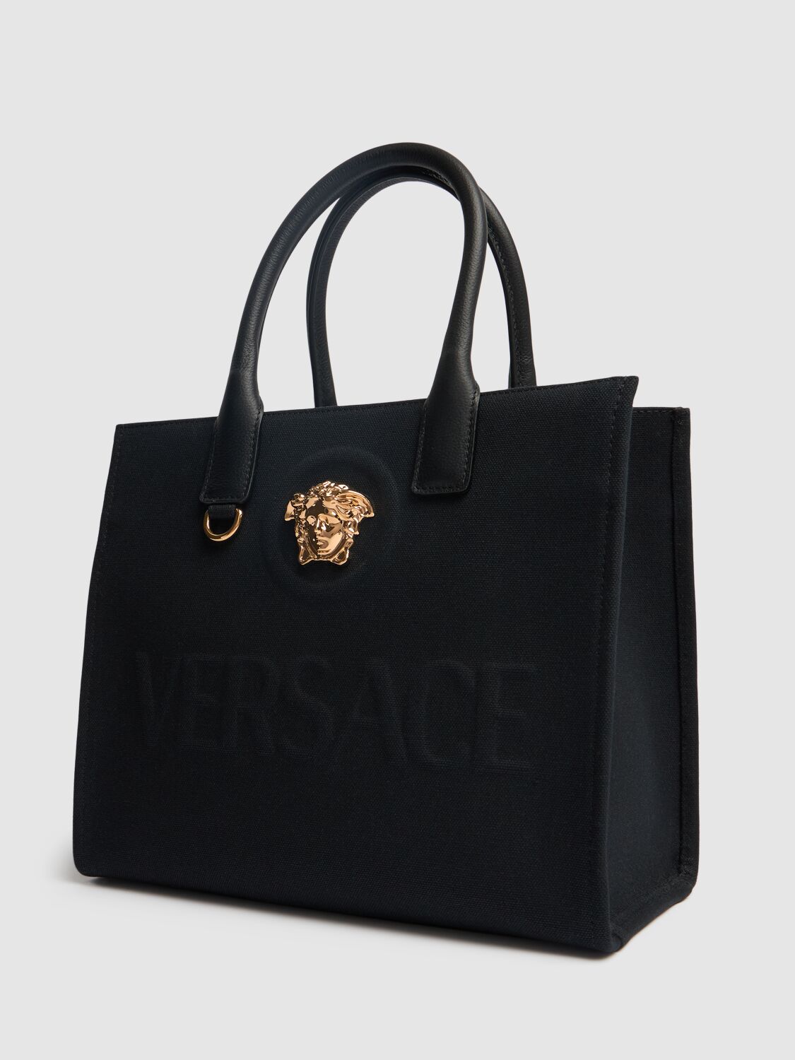 Shop Versace Small Medusa Canvas Tote Bag In 1b00v-black-ver