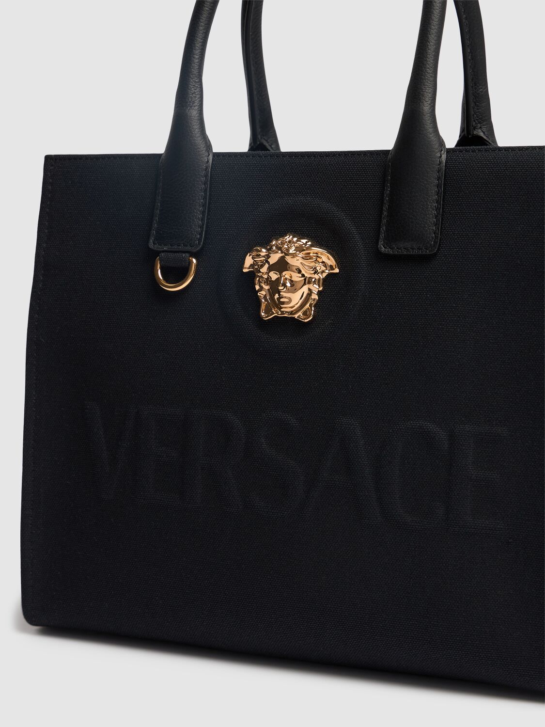 Shop Versace Small Medusa Canvas Tote Bag In 1b00v-black-ver