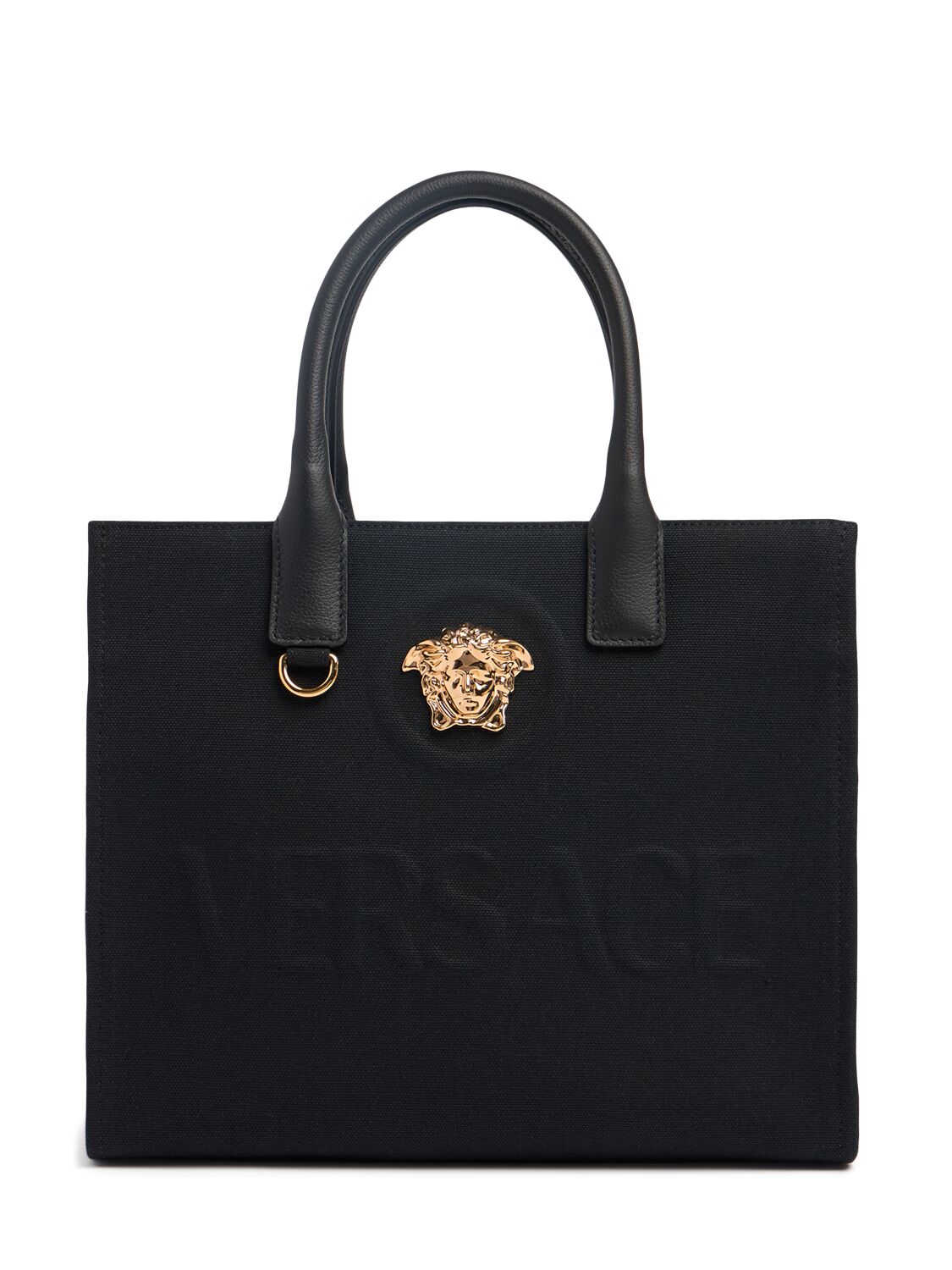 Shop Versace Small Medusa Canvas Tote Bag In 1b00v-black-ver