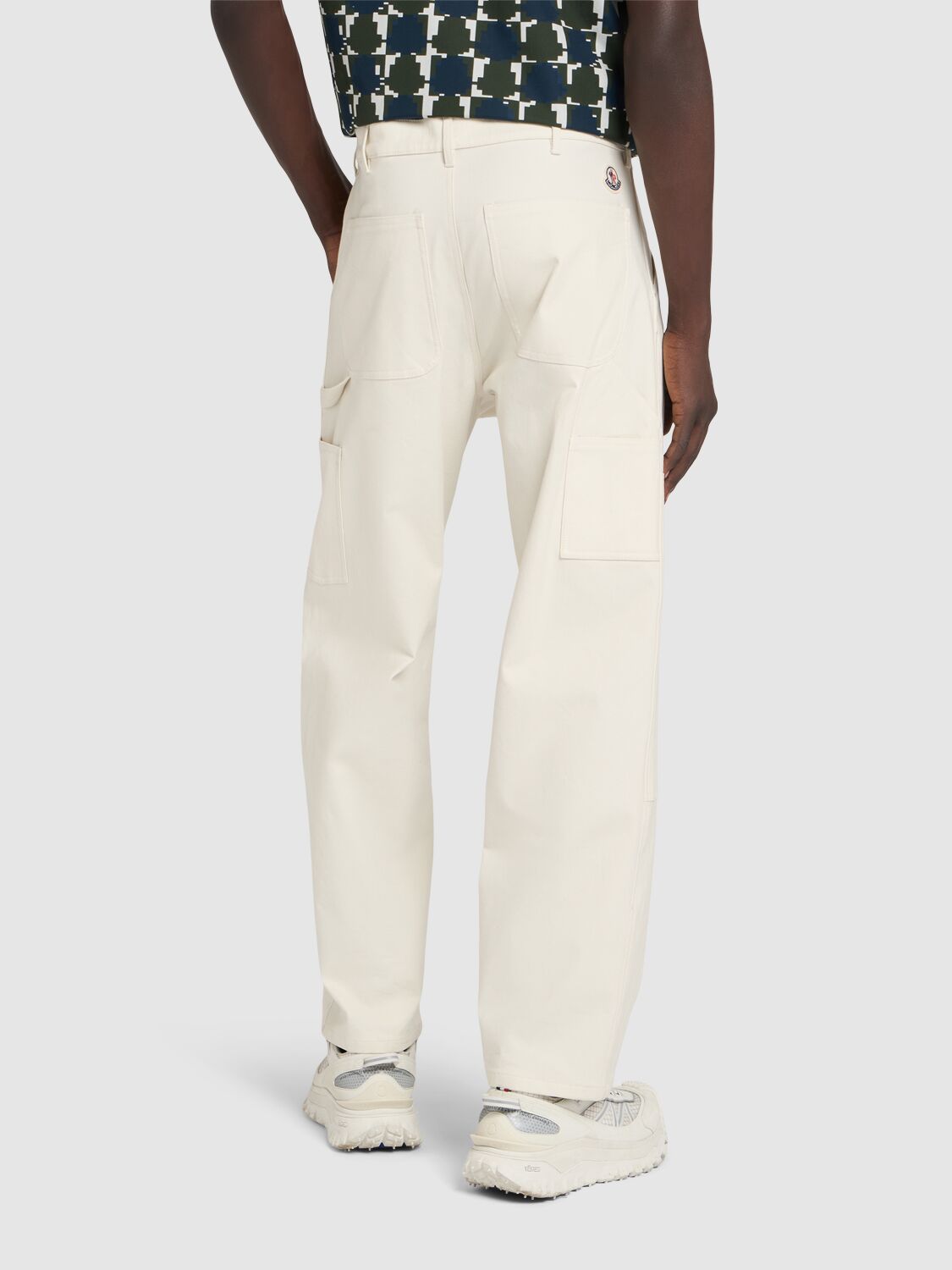 Shop Moncler Soft Cotton Blend Canvas Pants In White