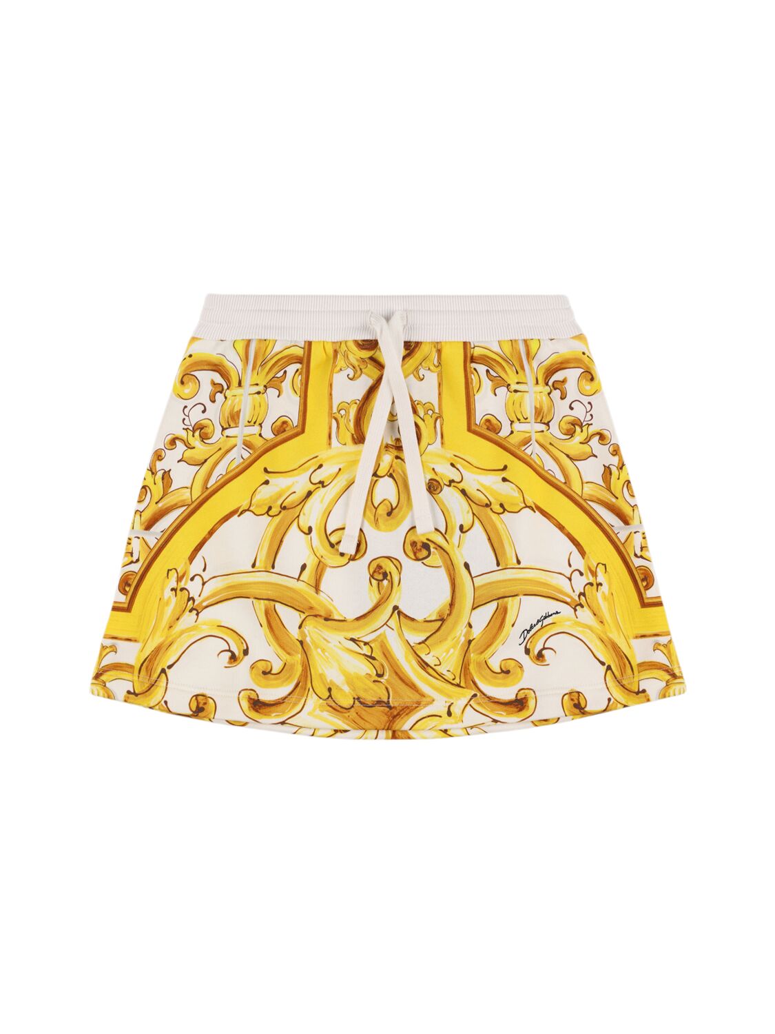 Dolce & Gabbana Maiolica Print Cotton Jersey Skirt In Yellow
