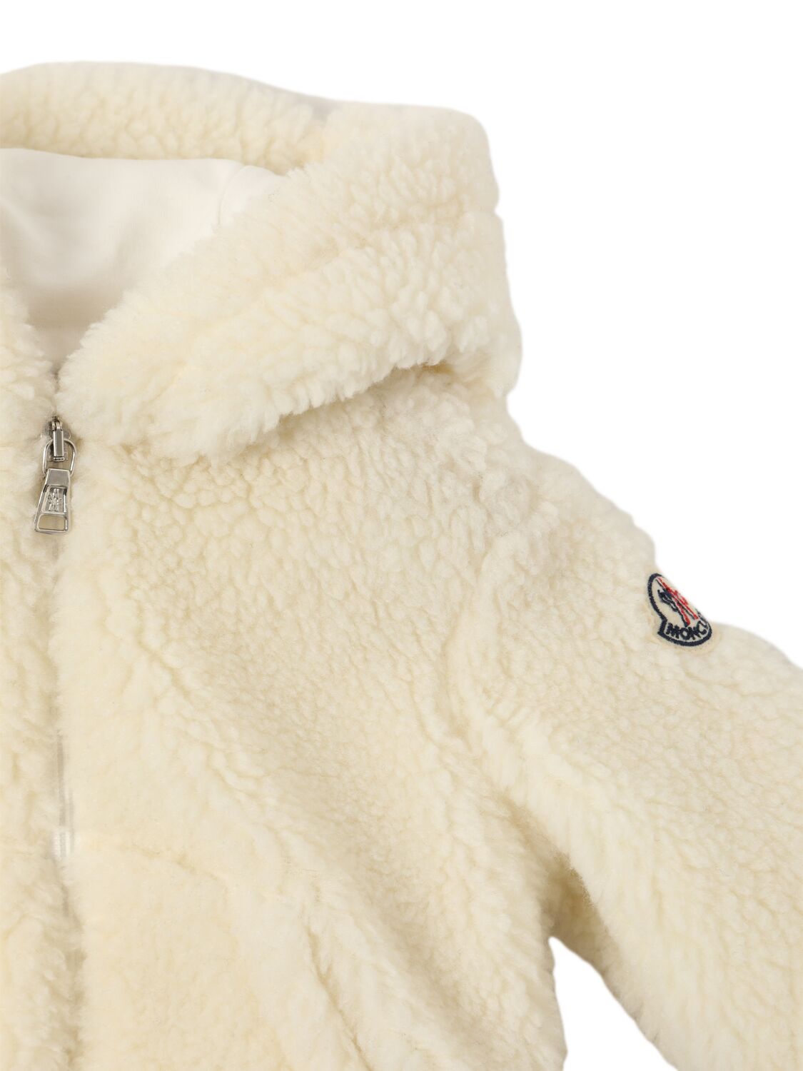 Shop Moncler Tech Fleece Zip-up Teddy Jacket In Silk White