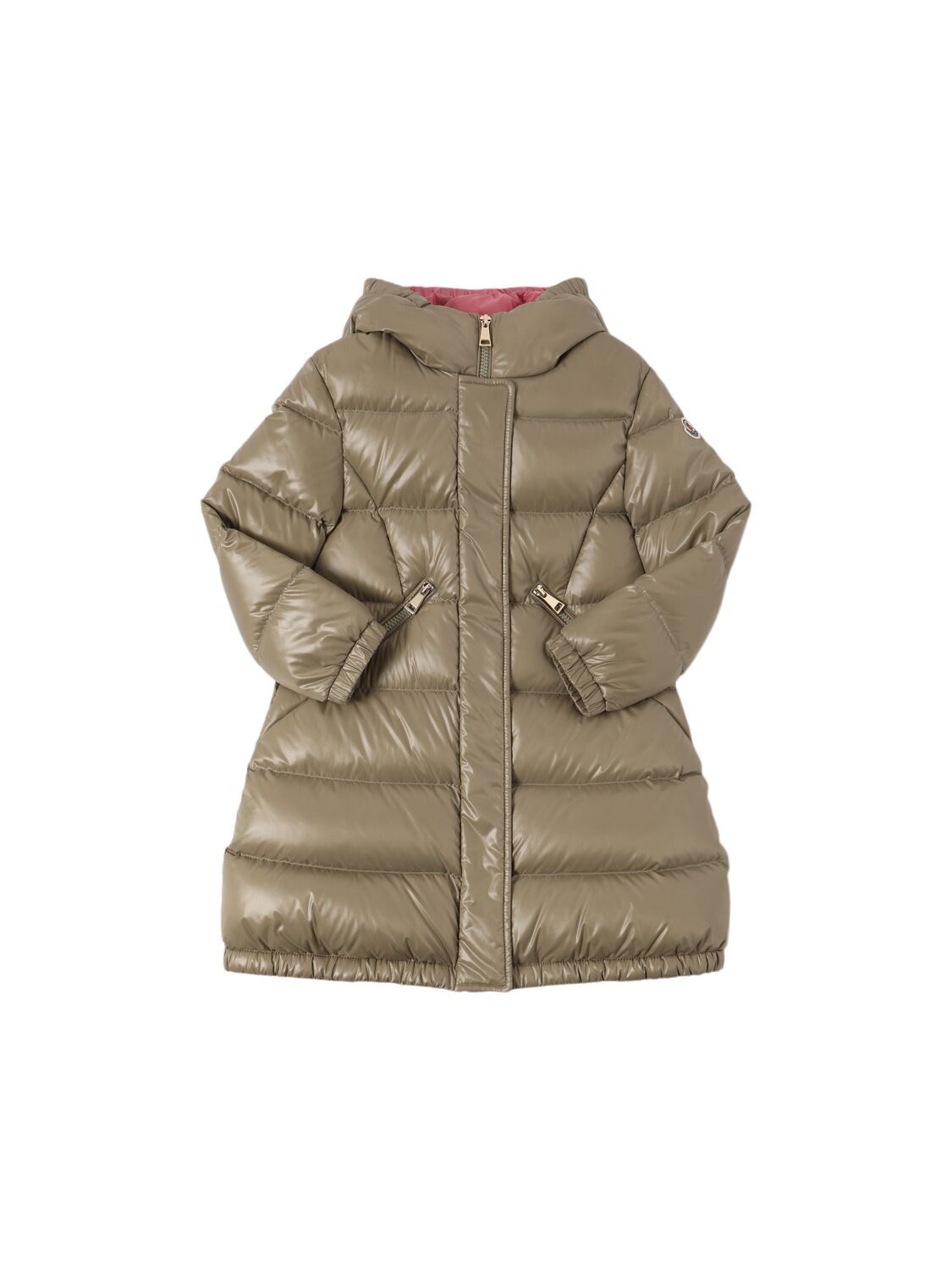 Moncler Bellevue Nylon Down Long Jacket In Beige