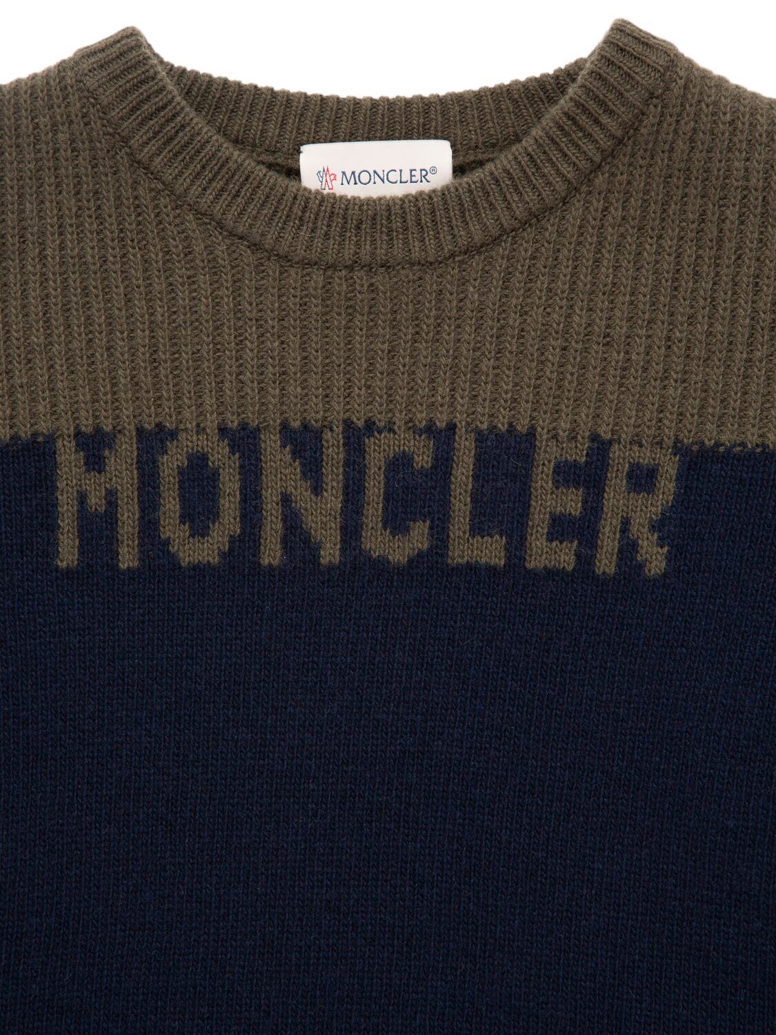 Shop Moncler Carded Virgin Wool Crewneck Sweater In Green/blue