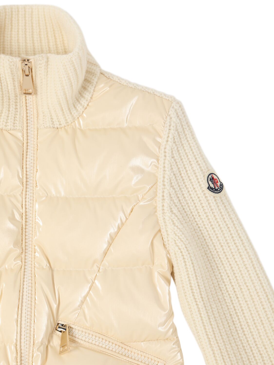 Shop Moncler Carded Virgin Wool Down Jacket In Silk White