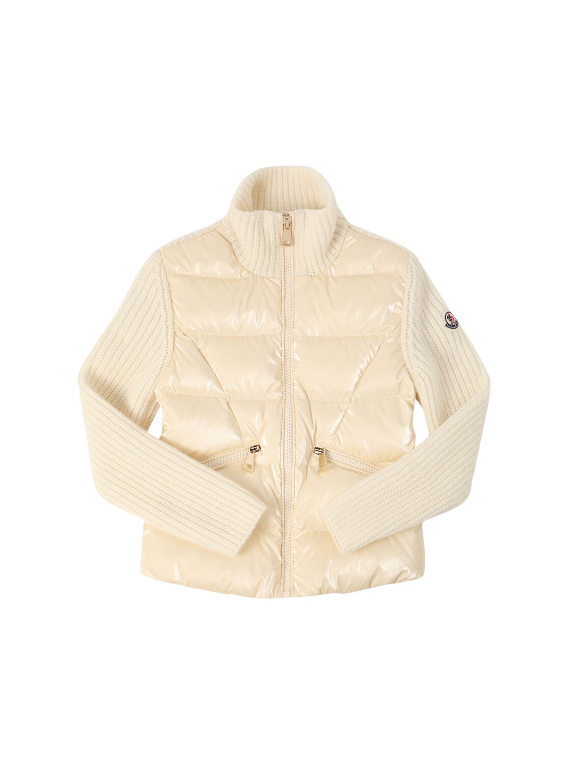 Moncler Carded Virgin Wool Down Jacket In Silk White