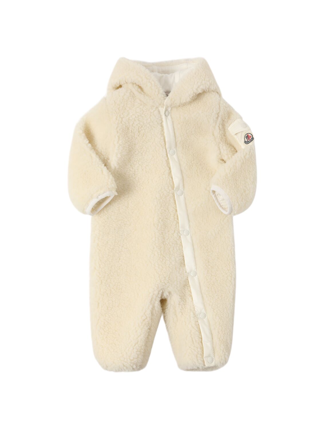 Moncler Teddy Tech Romper With Hoodie In Silk White