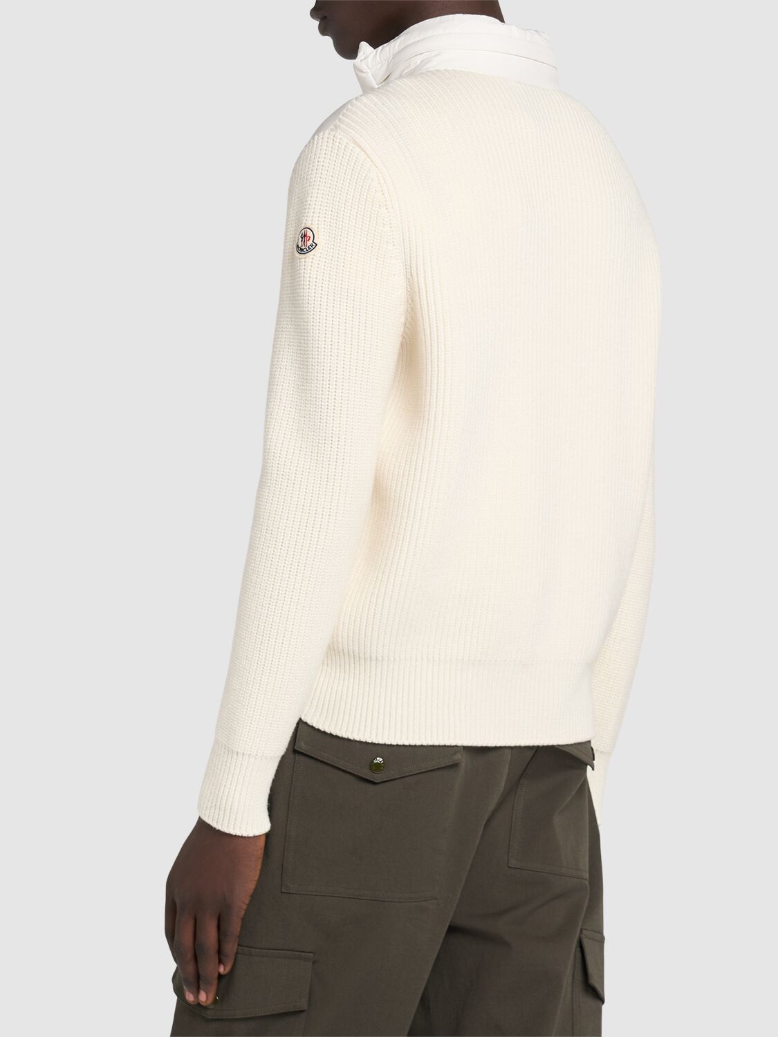 Shop Moncler Virgin Wool Down Cardigan In Silk White