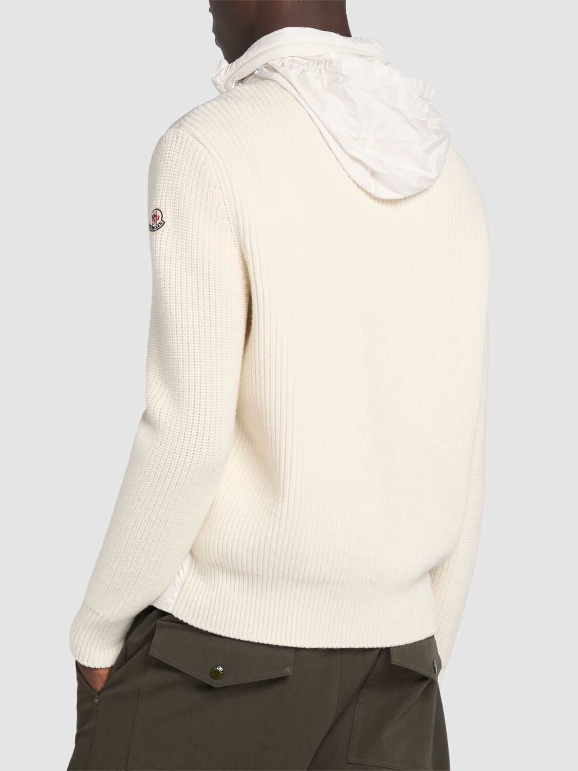 Shop Moncler Virgin Wool Down Cardigan In Silk White