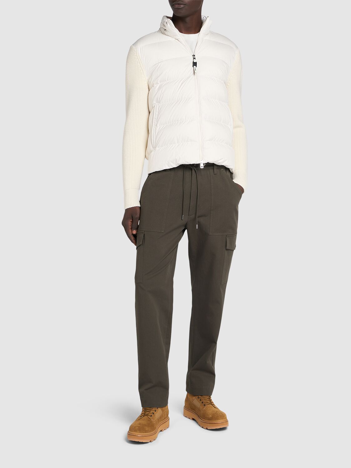 Shop Moncler Virgin Wool Down Cardigan In Silk White