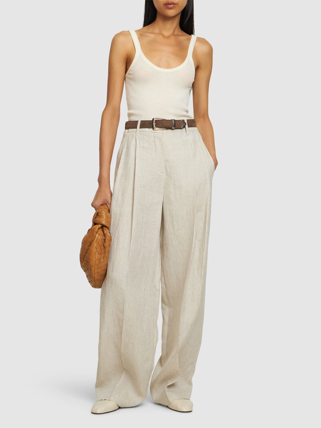 Pleated Linen Wide Pants